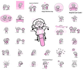 Comic Vintage Old Granny Character - Set of Concepts Vector illustrations