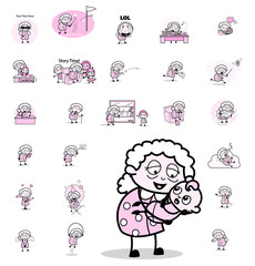 Cartoon Vintage Old Granny - Different Concepts Vector illustrations