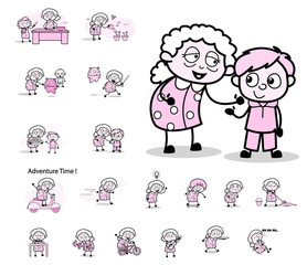 Concepts with Old Granny Character - Various Retro Vector illustrations