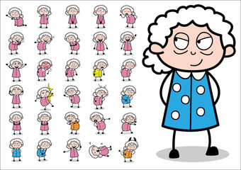 Funny Various Comic Old Granny Character - Set of Concepts Vector illustrations