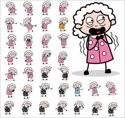 Comic Funny Old Granny Character - Set of Concepts Vector illustrations