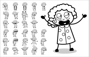 Retro Funny Old Granny Character - Set of Concepts Vector illustrations