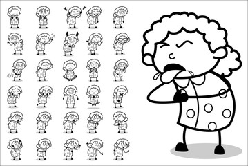 Cartoon Old Funny Granny Character - Set of Concepts Vector illustrations