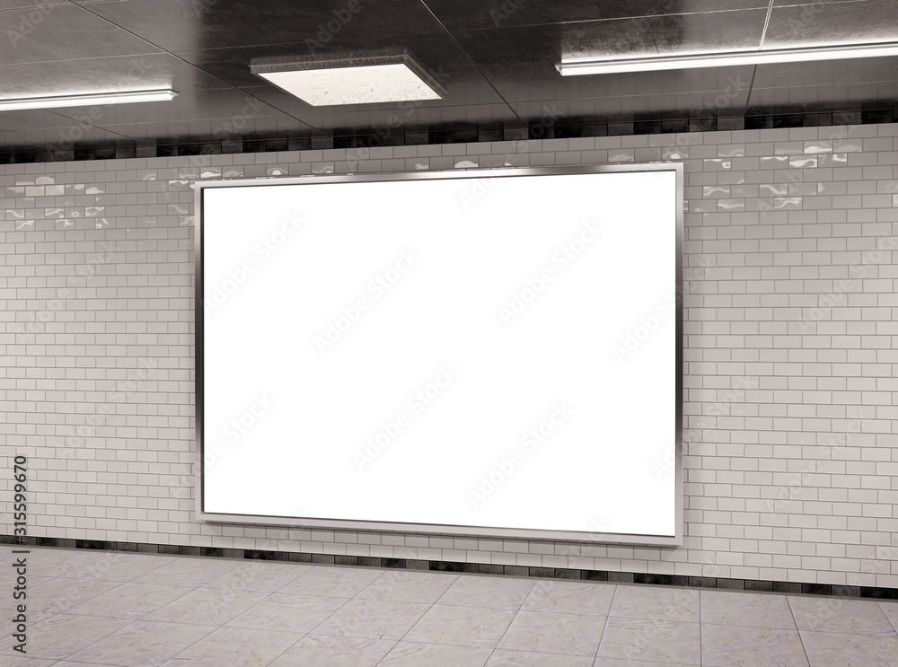 Poster horizontal underground billboard frame mockup 3d rendering