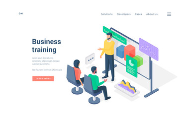 People taking part in business training isometric vector illustration
