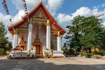 VIENTIANE, LAOS - OCTOBER 17, 2019:Pha That Luang temple in Laos. Southeast Asia.