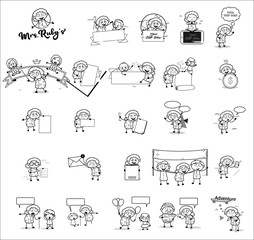 Retro Funny Old Grandma Character - Set of Concepts Vector illustrations