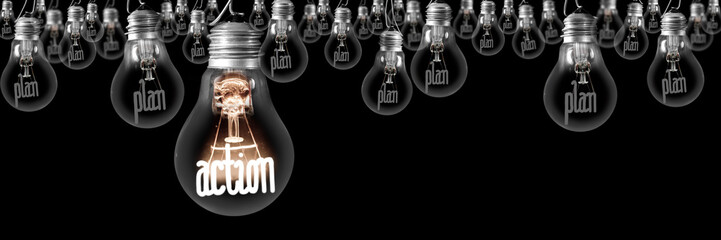 Light Bulbs with Plan and Action Concept