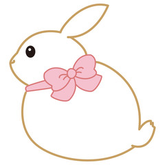 リボンをつけた　白うさぎ　イラスト