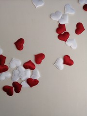 festive romantic red and white hearts on a white background
