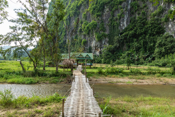 Fototapeta na wymiar Staircase to Patok Cave in Nong Khiaw - Laos