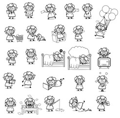 Retro Comic Intelligent Girl - Set of Concepts Vector illustrations