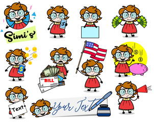 Various Cartoon Intelligent Girl Character - Different Concepts Vector illustrations
