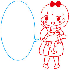猫を抱えた女の子　吹き出し　イラスト