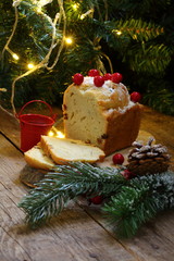 Christmas cupcake with raisins and lemon in New Year decorations