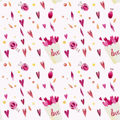 Valentine's day seamless pattern with valentines and ladybugs