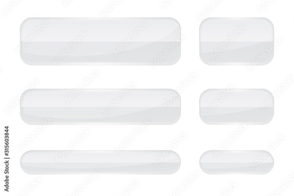 Wall mural web buttons. white shiny rectangle icons