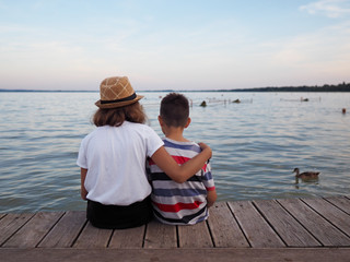 Sunset over  lake Balaton in Keszthely, Hungary