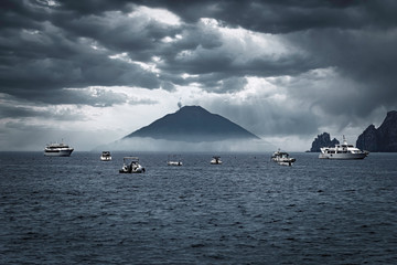 view of the volcano in cloudy weather. Stromboli. Italia