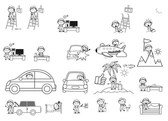 Various Drawing Art of Repairman Character - Set of Concepts Vector illustrations