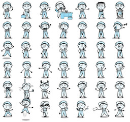 Vintage Set of Repairman Character Poses - Set of Concepts Vector illustrations