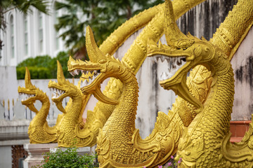 Dragons statues at Haw Phra Kaew, also written as Ho Prakeo, Hor Pha Keo, Vientiane, Laos.