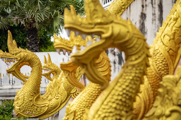 Dragons statues at Haw Phra Kaew, also written as Ho Prakeo, Hor Pha Keo, Vientiane, Laos.