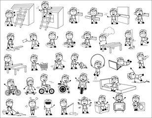 Carpenter Comic Character - Set of Concepts Vector illustrations