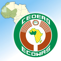Economic Community of West African States, ECOWAS logo, coat of arms and map, vector illustration