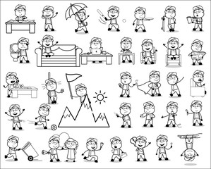 Various Young Carpenter Character - Set of Concepts Vector illustrations