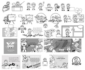 Various Retro Drawing of Carpenter Character - Comic Concepts Vector illustrations