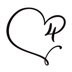 Vector Vintage floral monogram number four 4. Calligraphy element logo Valentine flourish frame. Hand drawn heart sign for page decoration and design illustration. Love wedding card or invitation