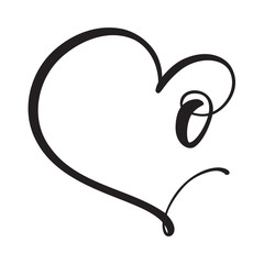 Vector Vintage floral monogram number zero 0. Calligraphy element logo Valentine flourish frame. Hand drawn heart sign for page decoration and design illustration. Love wedding card or invitation