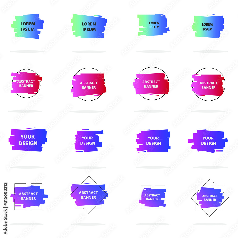 Fototapete Set of modern abstract vector banners. Multicolor flat geometric shapes. Geometric gradient figures, trendy dynamic elements