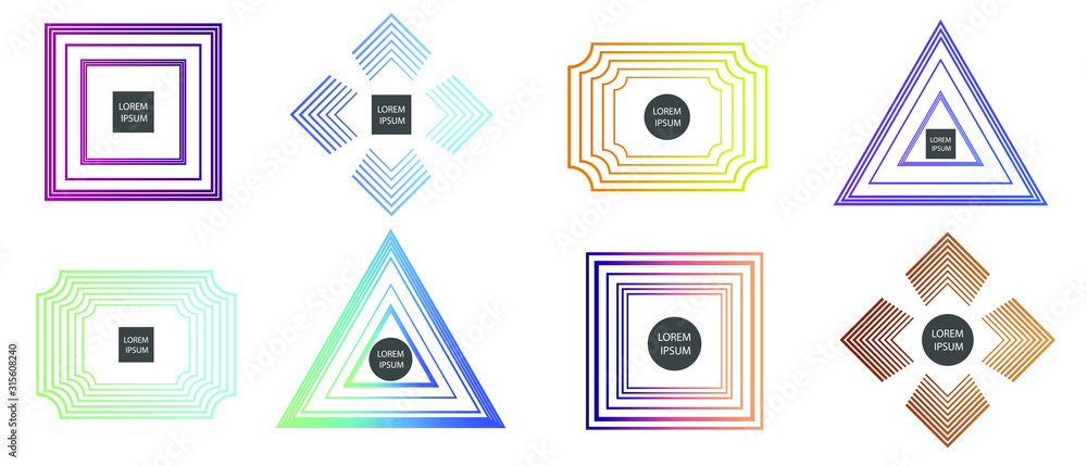 Fototapete Set of modern abstract vector banners. Multicolor flat geometric shapes. Geometric gradient figures, trendy dynamic elements