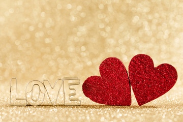Glitter hearts and word love