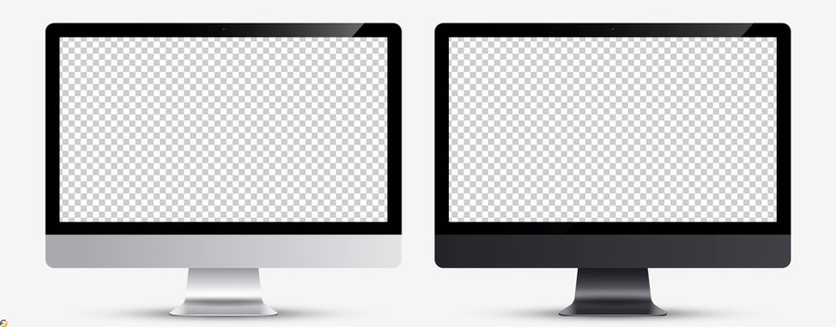 Device Screen Mockup. Monitor Silver And Black Color With Blank Screen For You Design. Vector EPS10	