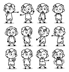 Retro Drawing of Office Guy Poses - Collection of Concepts Vector illustrations