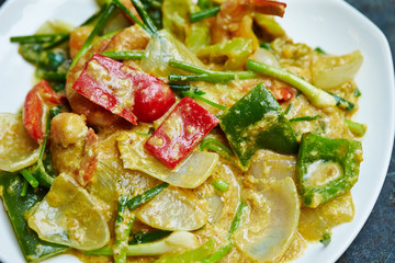 Chinese stir fried shrimp and vegetable with spice 