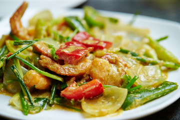 Chinese stir fried shrimp and vegetable with spice 