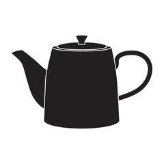 Black teapot for tea and hot drinks icon on a white background isolate. Vector silhouette for advertising banners, business cards, packaging.