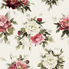 Poster Seamless floral pattern with peonies, watercolor. © ola-la