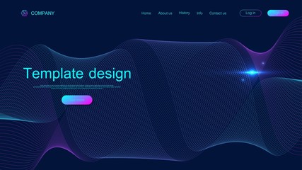 Website template design. Asbtract scientific background with colorful dynamic waves, hexagonal innovation pattern. Modern landing page for websites or apps. Vector illustration.