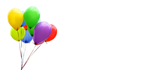 Colorful balloons isolated on white, banner, header, headline, panorama, copy space - obrazy, fototapety, plakaty