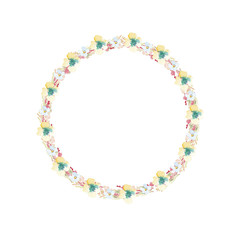 Wreath of watercolor  flowers on a white background. Use for wedding invitations, birthdays, menus and decorations