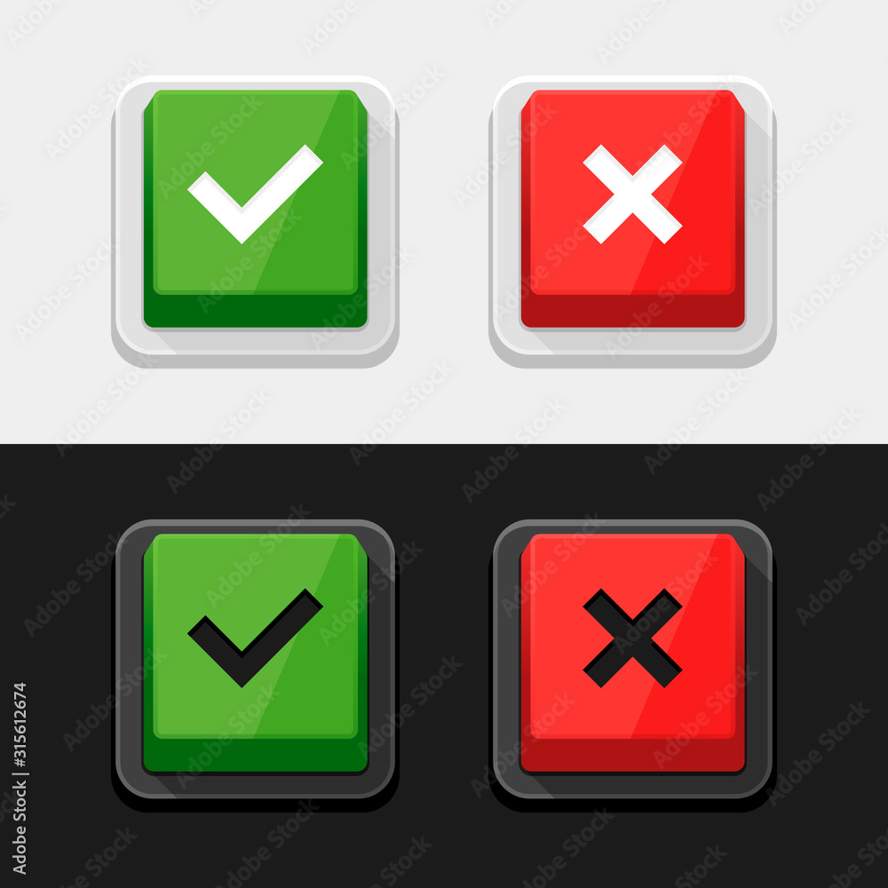 Poster check mark stickers and buttons. red and green. vector.