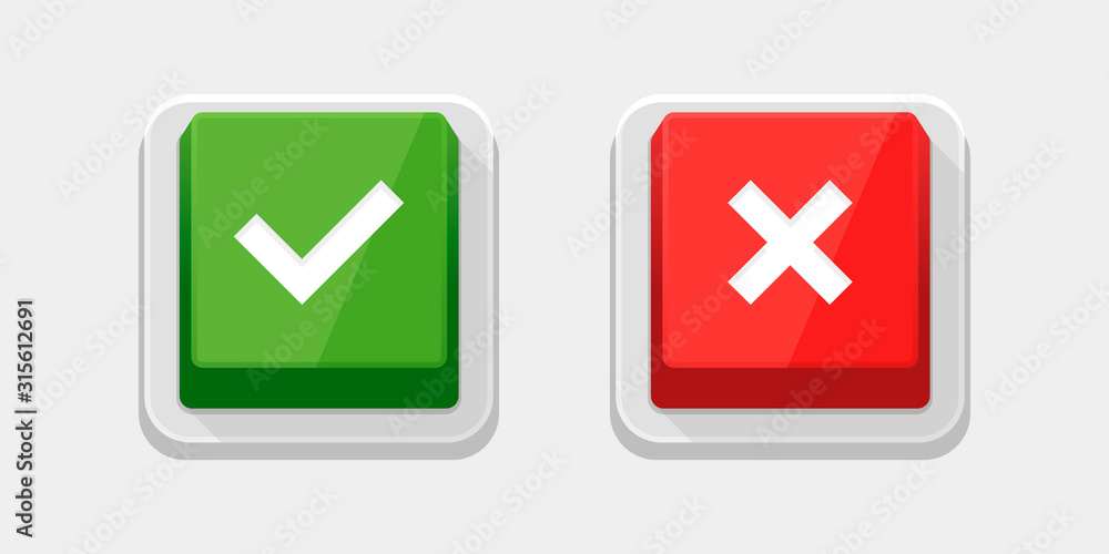Poster check mark stickers and buttons. red and green. vector.