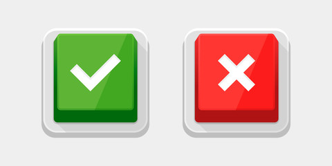 Check Mark Stickers and Buttons. Red and Green. Vector.