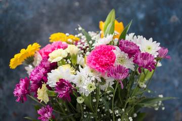 bouquet of beautiful flowers  with blue background