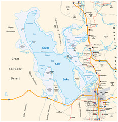 Map of the great salt lake and salt lake city in the state of utah